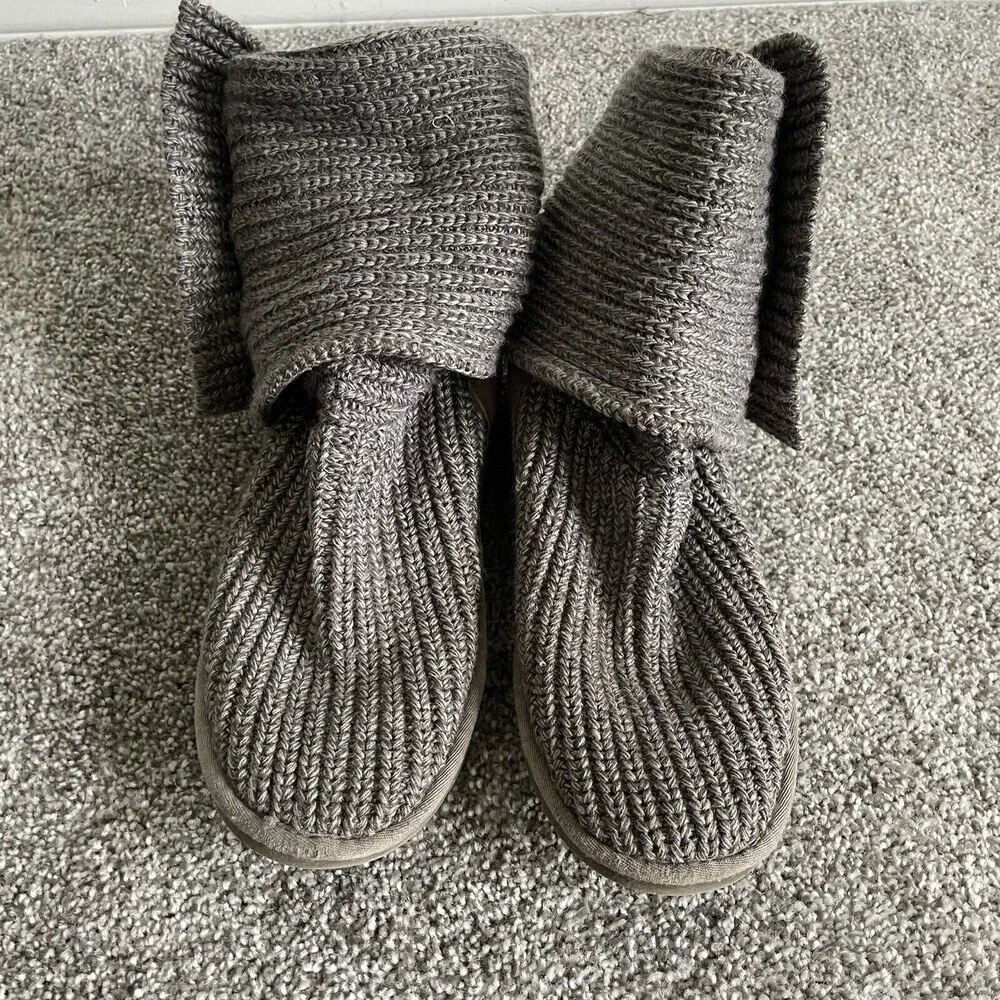 UGG Australia Boots Womens 8 Gray Classic Cardy Tall Knit Winter 5819 Fold Over